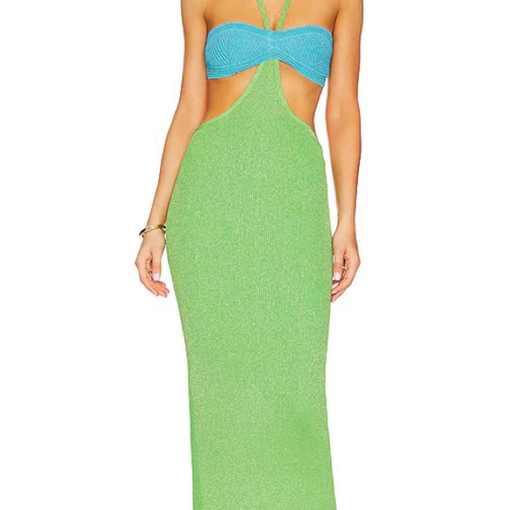 Retrofete Blue and Green Cutout Dress
